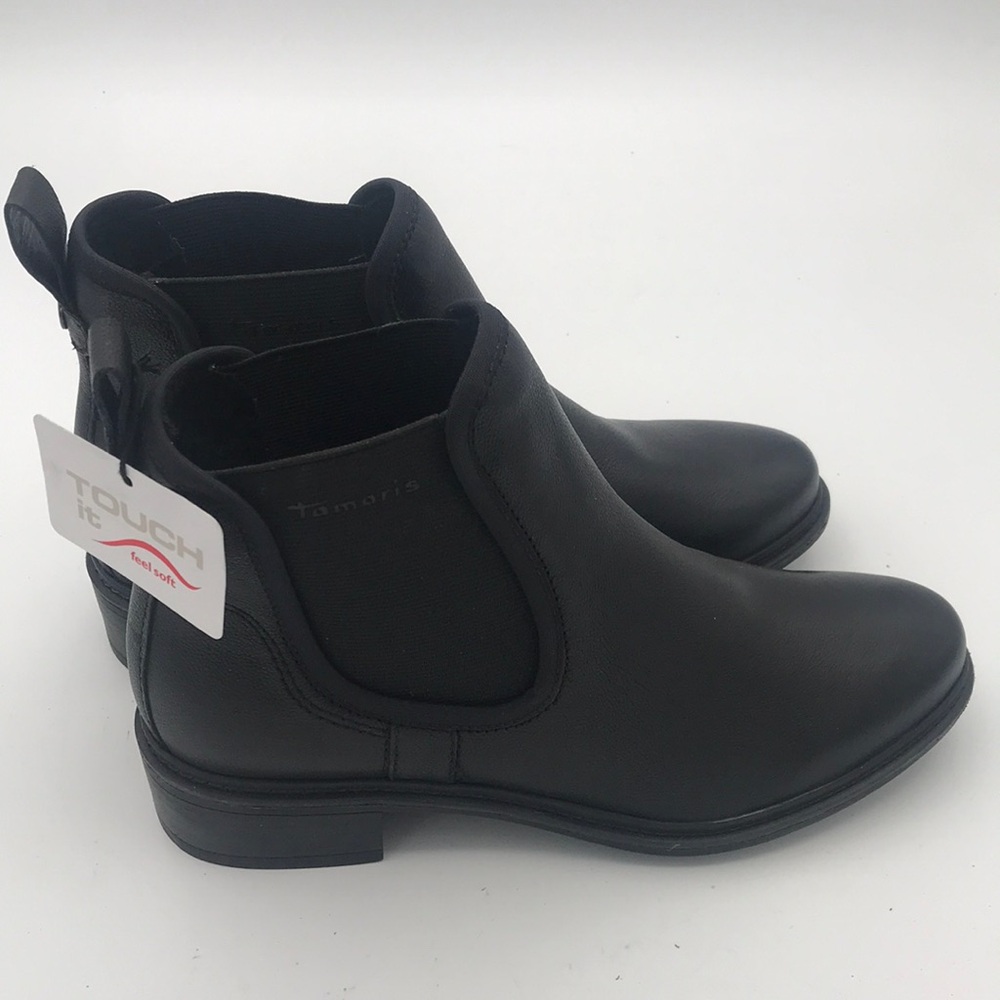 NWT Tamaris Black Leather Chelsea‎ Ankle Boots/Booties Size 37 (US 6.5 - 7)